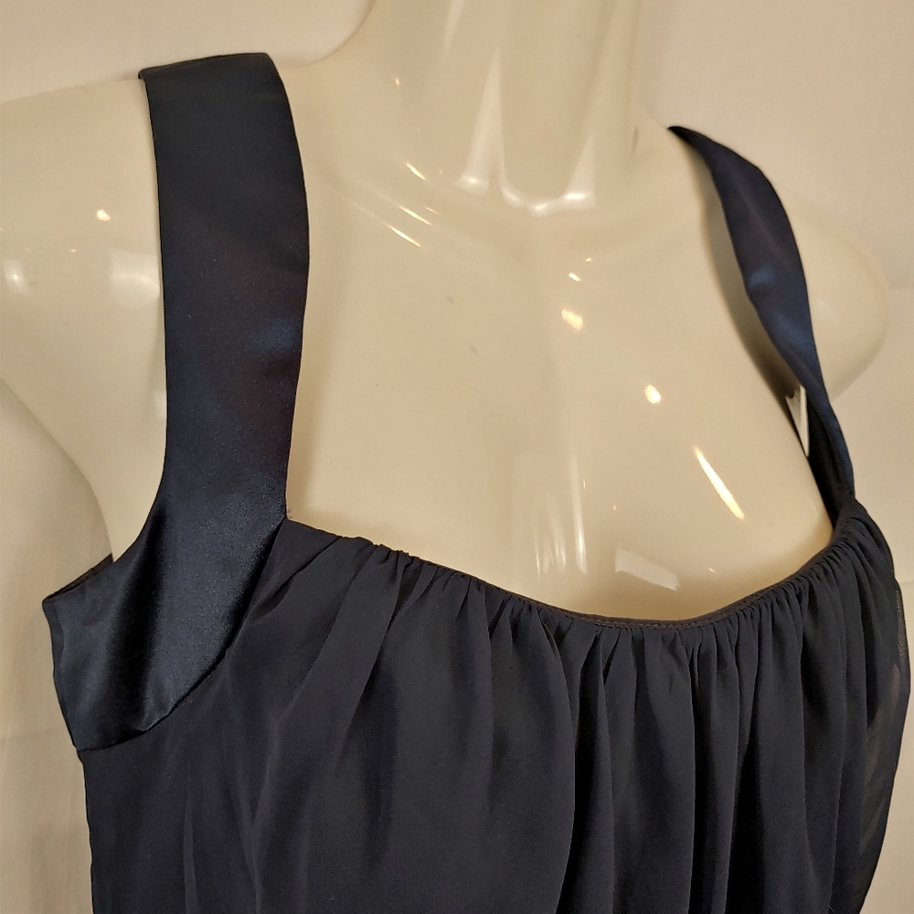 Vintage After Six Midnight Blue Cocktail Halter Dress Chiffon Satin Midi Size 10
